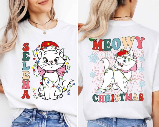 Meowy Christmas Shirt, Aristocats Marie X-mas Tee, Custom Christmas Girls Shirt, Cat Kitten Merry Christmas Tee