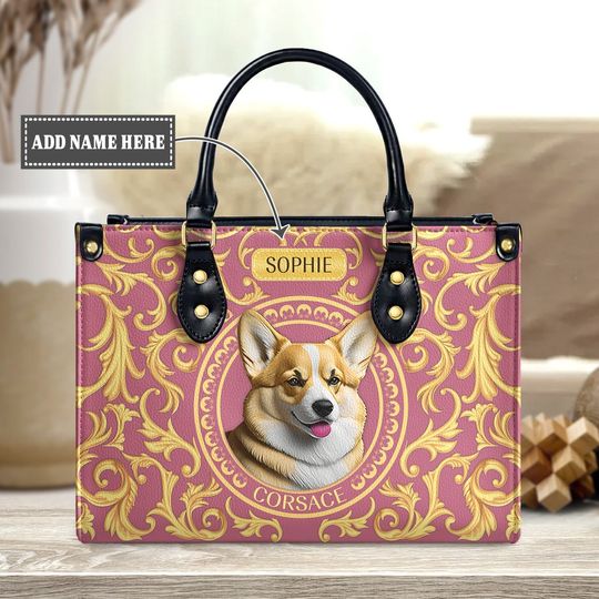 Corsace Pink Cute Corgi Handbag,Personalized Corgi Leather Handbag,Dog Handbag,The Corgi Bag,Cute Corgi Bag,Dog Crossbody bag