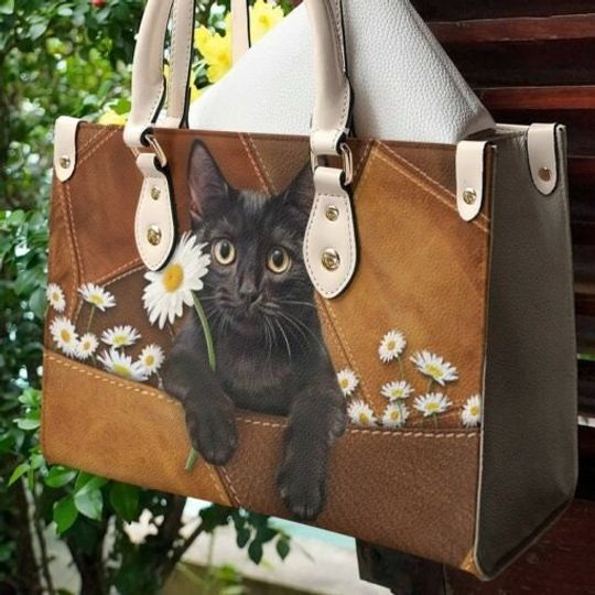Personalized Cat Leather Handbag, Black Cat bag,Personalized Gift for Cat Lovers, Cat Mom, Cat Leather Bag ,Women Personalized Leather bag