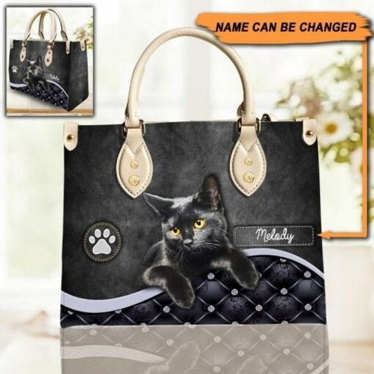 Personalized Cat Leather Handbag, Black Cat bag,Personalized Gift for Cat Lovers, Cat Mom, Cat Leather Bag ,Women Personalized Leather bag