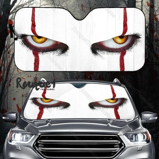 Halloween Pennywise IT Car Sun Shade, Halloween Car Windshield, Horror Car Sun Shade, IT Movie Merch, Halloween Car Accessories