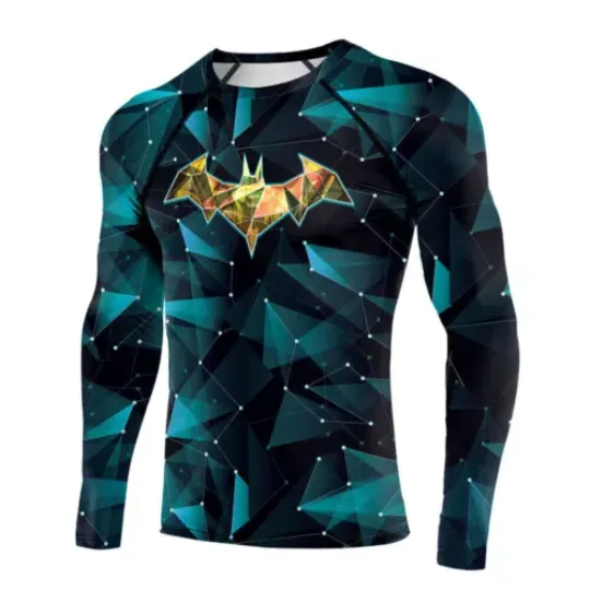 Blue Batman Cosplay Tee Men's T-shirts Superhero Cos Long Sleeve Sport Tops Gym