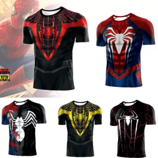 PS4 Spiderman Venom Cosplay T-shirts Spider-man Cos Costume Short Sleeve Tee Gym