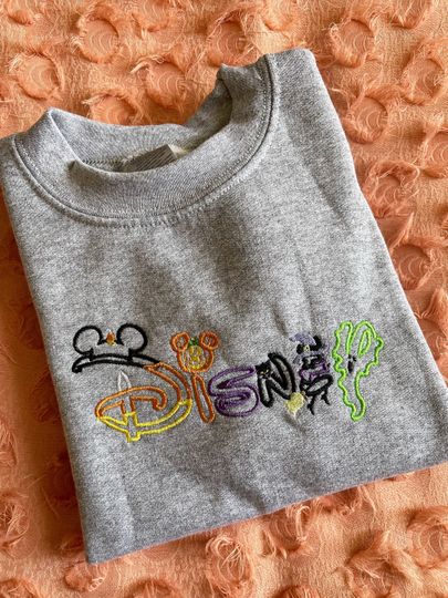 Grey Kids Disney inspired Halloween embroidered crewneck