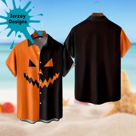 Vintage Halloween Face Hawaiian Shirt Print Tropical Beach Gift For Men, Youth, Dad, Boyfriend, Lover, Best Gift For Party Halloween