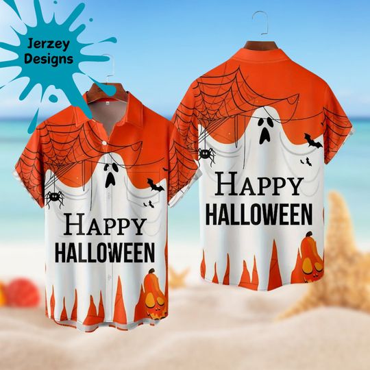 Happy Halloween Pumpkin Hawaiian Shirt Print Tropical Beach Gift For Men, Youth, Dad, Boyfriend, Lover, Best Gift For Party Halloween