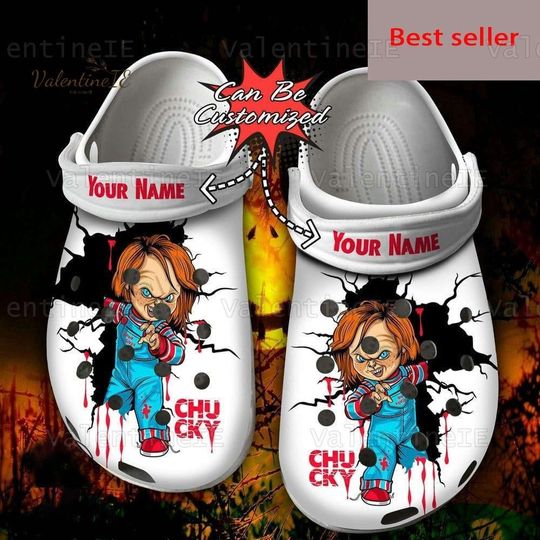 Halloween Chucky Clogs, Custom Chucky Shoes, Chucky Sandals, Chucky Summer Shoes, Horror Movie Shoes, Chucky Casual Shoes, Gift For Fan