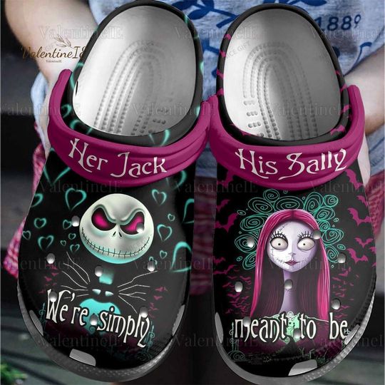 Halloween Her Jack And His Sally Clogs, Nightmare Before Christmas Merch, Jack Skellington Shoes, Horror Movie Sandals, Gift For Lovers