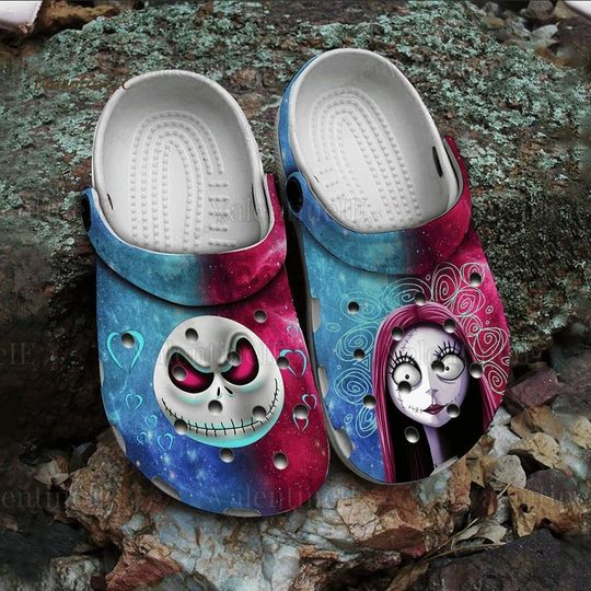 Halloween Jack Skellington And Sally Clogs, Nightmare Before Christmas Shoes, Jack Skellington Merch, Horror Skeleton Shoes