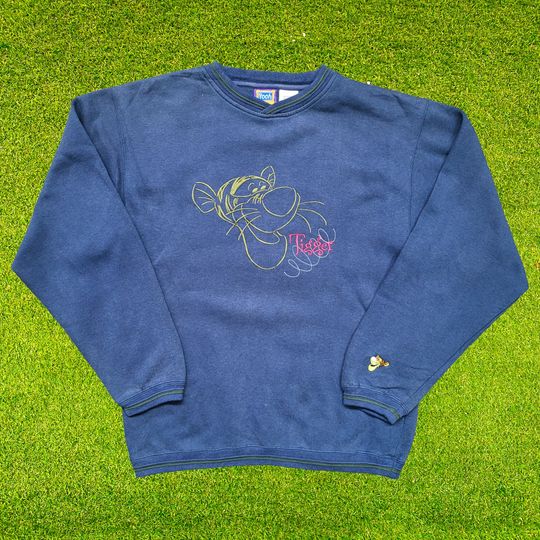 90s Winnie The Pooh Tigger Blue Embroidery Graphic Tigger The Tiger Sweatshirt Medium Size