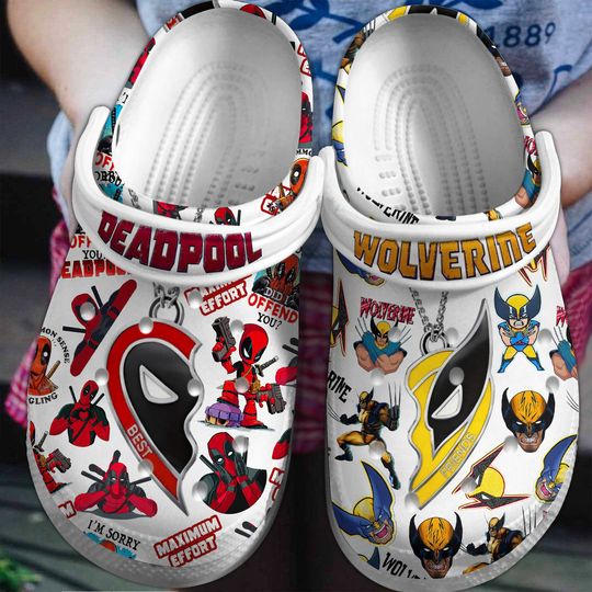 Deadpool Clogs, Deadpool Sandals, Deadpool Men Shoes, Deadpool Fan Gift, Deadpool Shoes Sandals, Deadpool vs Wolverine Shoes, Summer Shoes