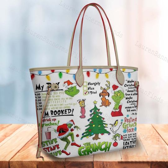 funny character Christmas Leather Tote Bags | Women Handbag | Gift For Women | Gift Idea