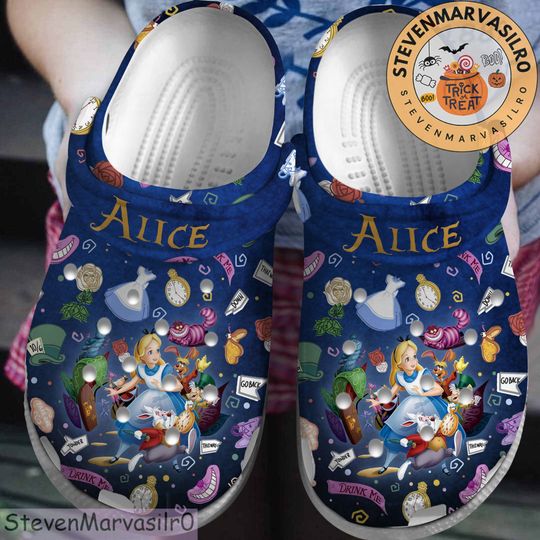 Alice in Wonderland Clogs, Alice in Wonderland Clogs Shoes, Personalized Clogs Shoes, Custom Slipper, Christmas Gift, Halloween Gift
