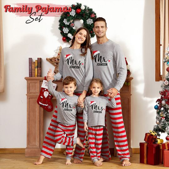 Personalized Your name Mr Mrs Pajamas, Kids Christmas Pajamas, kids pajama set, Matching Christmas Shirt, personalized gifts, Youth Pajamas