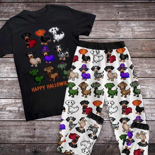 Dachshund Halloween Pajamas Set, Cute Dog Personalized Family Pajamas, Family Christmas Pajamas Set.