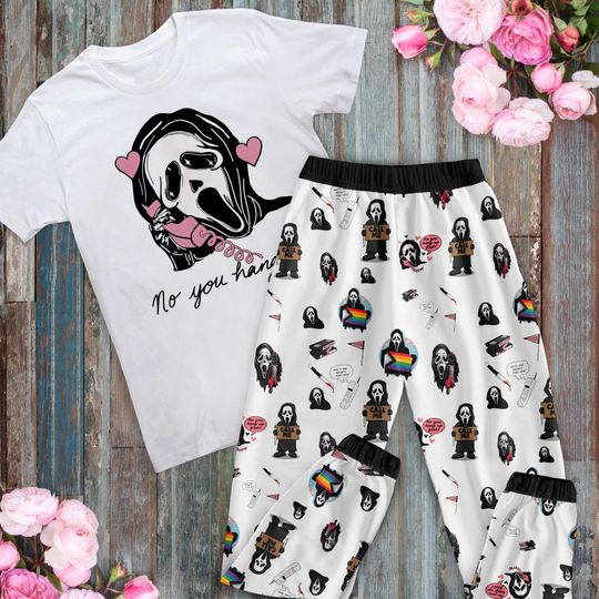 No You Hang  Up Pajamas, Ghostface Horror Movie Pajamas Set, Horror Characters Friends Cat Pajamas For Adult And Kids