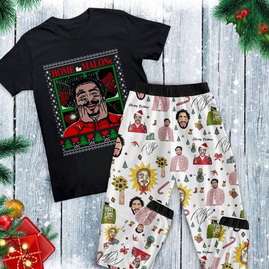 Post Malone Pajamas Set, Personalized Family Pajamas, Family Christmas Pajamas Set.