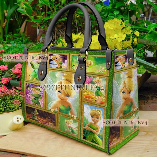 Tinker Bell Handbag, Tinker Bell Leather Bag, Tinker Bell Cartoon Shoulder Bag, Crossbody Bag, Top Handle Bag