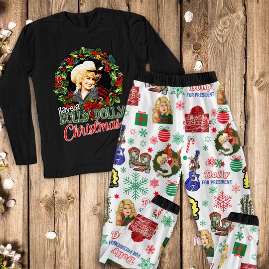 Dolly Parton Pajamas Set, Holly Dolly Personalized Family Pajamas, Family Christmas Pajamas Set.