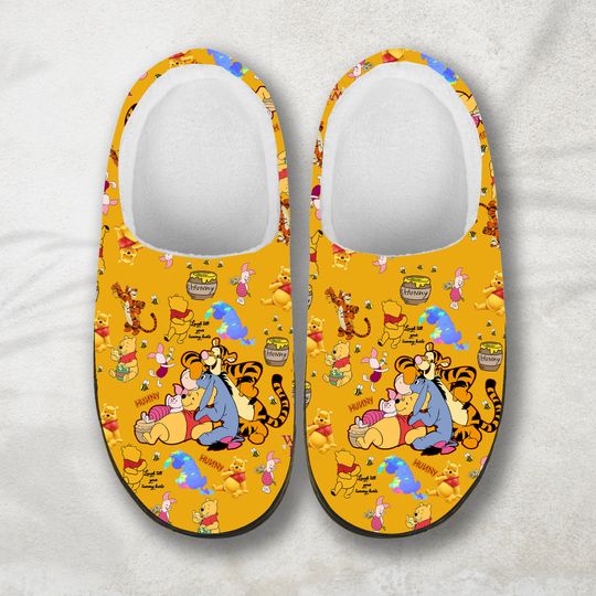 Winnie The Pooh Cozy Unisex Winter Slippers, Disney Winnie The Pooh Winter Shoes, Custom Slipper, Soft Indoor Shoes for Ultimate Comfort