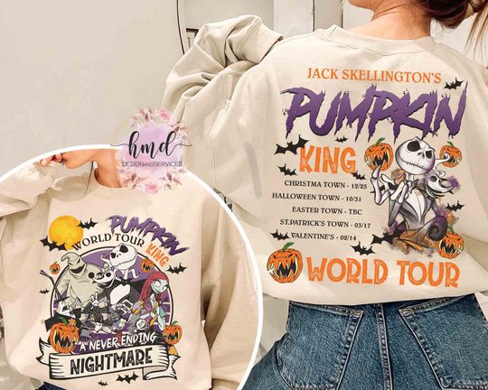2-Sided Jack Skellington Pumpkin King World Tour Halloween Shirt, Nightmare Before Christmas Tee, Disney Halloween Party 2024 Matching Tee