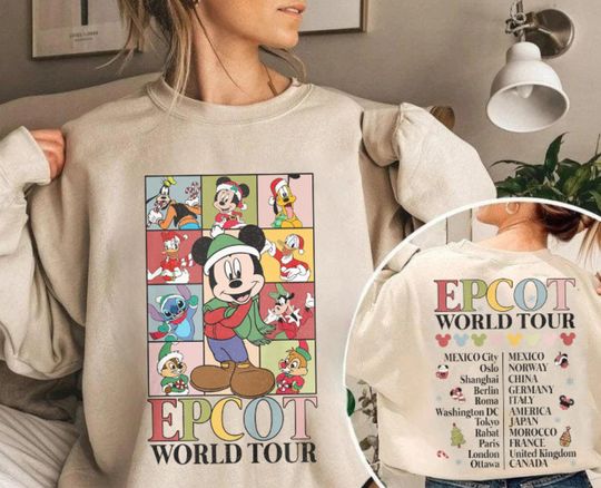 Retro Disney Epcot World Tour Christmas Shirt | Mickey And Friends Christmas Tshirt | Disney Mickey's Very Merry Christmas Sweatshirt