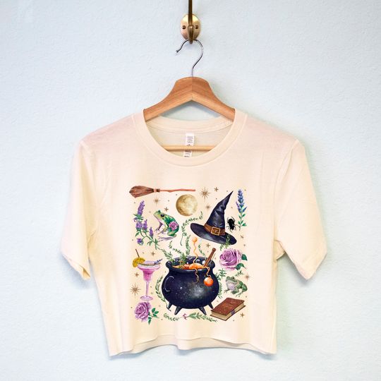 WITCH'S BREW Crop Top Shirt, women's Halloween t-shirt, womens Witch Halloween shirts, Halloween crop top tees, witch cropped tops
