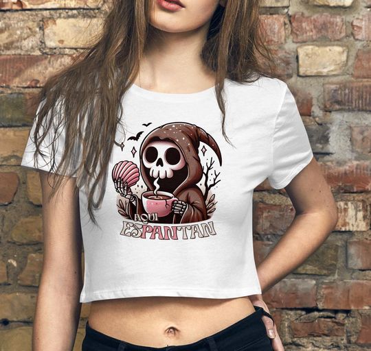 CuteGrimm Gothic Vibes Crop Top Aqui Espantan Womens Crop Tee Spanish Funny Spooky Shirt Halloween Crop Top Gift for Her Halloween Outfit