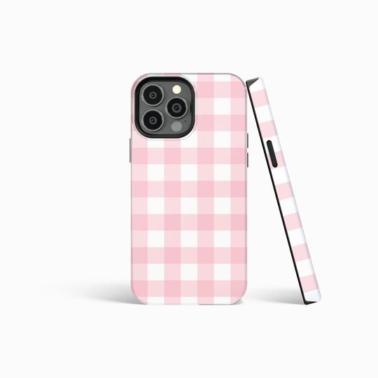 LIGHT PINK Plaid Checkered Hard Phone Case | iPhone   MagSafe