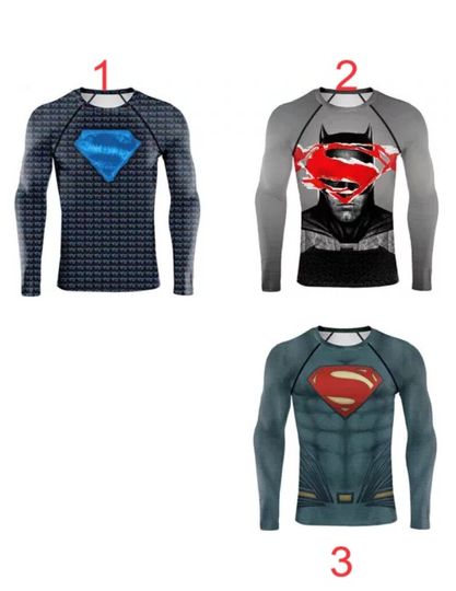 Superman Batman Cosplay Tee Men's T-shirts Cos Long Short Sleeve Tops Gym Sport