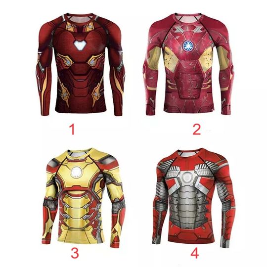 Iron Man Cosplay T-shirts Long Sleeve Tee Sport Tops 3D Print Tights Gym Costume