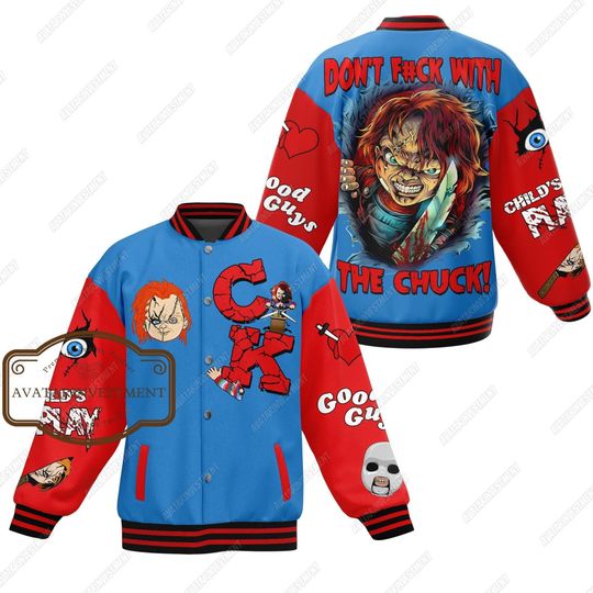 Halloween Chucky Baseball Jacket, Chucky Jacket, Horror Baseball Jacket, Horror Movie Jacket, Chucky Gift, Gift For Horror Fan