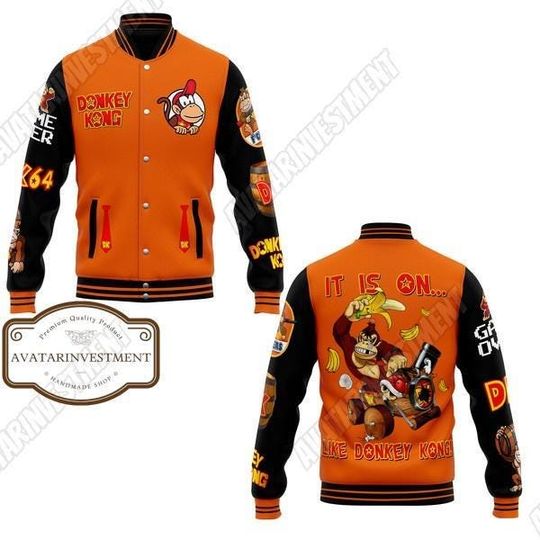 Donkey Kong Baseball Jacket, Donkey Kong Jacket, Donkey Kong Jacket Men, Kong Baseball Jacket, Jackets For Men, Streetwear Jacket