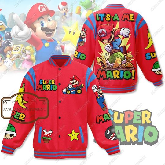 Super Mario Baseball Jacket, Super Mario Jacket, Mario Baseball Jacket, Mario Bros Jackets, Super Mario Jacket Men, Mario Gaming Jacket