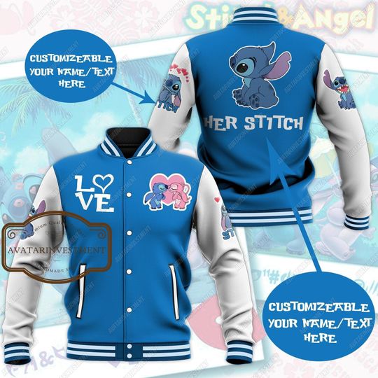 Stitch Angel Baseball Jacket, Stitch Baseball Jacket, Stitch Jacket Men, Jackets For Men, Streetwear Jacket, Custom Name Jacket