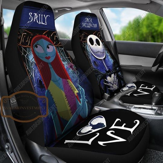 Halloween Jack And Sally Car Seat Cover, Jack Skellington Seat Covers For Car, Jack Skellington Car Seat, Horror Seat Decor