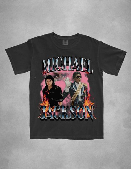 Vintage Bootleg Michael Jackson Oversized T-shirt, Graphic Retro Popstar Loose Fit Shirt, Mj Bad Thriller Unisex Tee, Flames King Of Pop Top