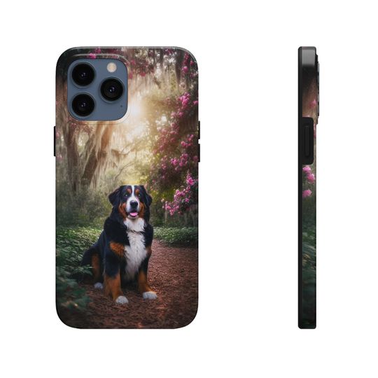 iPhone Tough Case: Bernese Mountain Dog, Angel Oak Trees Enchanting Scene for Dog Lovers