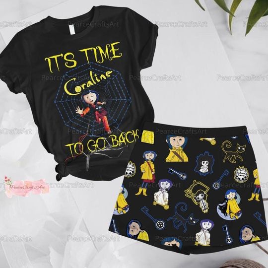 Halloween Coraline Pajamas Set, Caroline Button Eyes Shirt, Coraline Horror Pajamas Pants, Coraline Jones TShirt, Spooky Season Shirt
