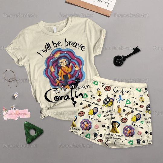 Coraline Movie Pajamas Set, Coraline Doll Shirt, Coraline Shorts, Coraline Doll Holiday Pajamas, Trick Or Treat Shirt, Halloween Gift