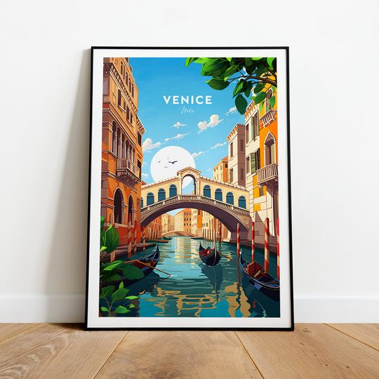 Venice traditional travel print - Italy, Venice poster, Venice artwork, Birthday present, Wedding Gift