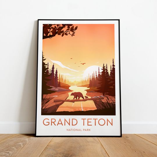Grand Teton travel print - National Park, Grand Teton poster, Wall art, Birthday present, Wedding gift, Christmas gift