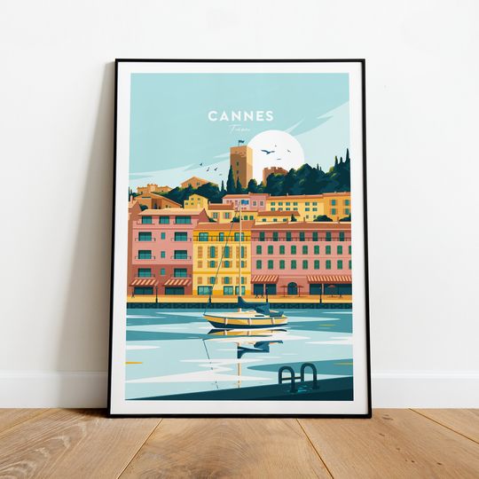 Cannes traditional travel print - France, Cannes poster, France print, Wedding gift, Birthday present