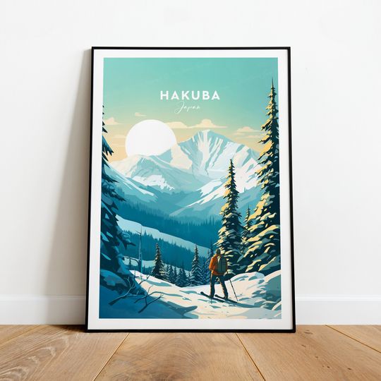 Hakuba traditional travel print - Japan - Ski resort, Hakuba Poster, Ski Art, Wedding gift, Birthday present