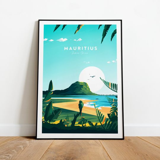Mauritius traditional travel print, Mauritius poster, Indian Ocean poster, Birthday present, Wedding gift