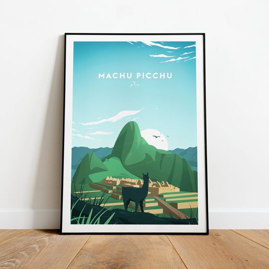 Machu Picchu traditional travel print - Peru, Machu Picchu poster, Travel art, Wedding gift