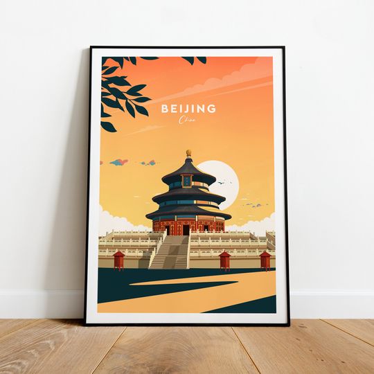 Beijing sunset traditional travel print - China, Beijing poster, Beijing artwork, Wedding gift, Birthday present