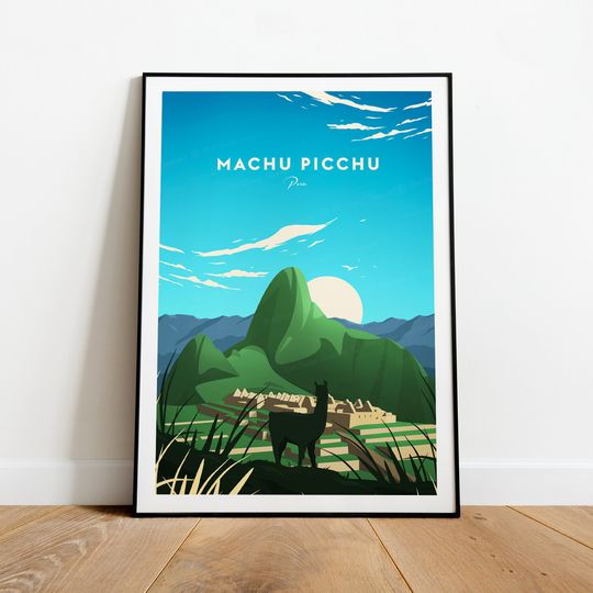 Machu Picchu traditional travel print - Peru, Machu Picchu poster, Travel art, Wedding gift
