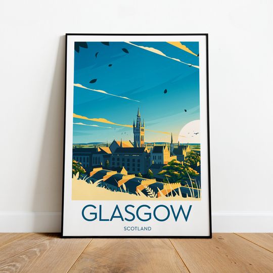 Glasgow travel print - Scotland, Glasgow poster, Wedding gift, Birthday present