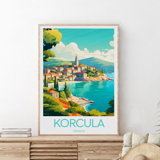 Korula travel print - Croatia, Croatia poster, Korcula print, Croatia print, Birthday gift, Wedding present